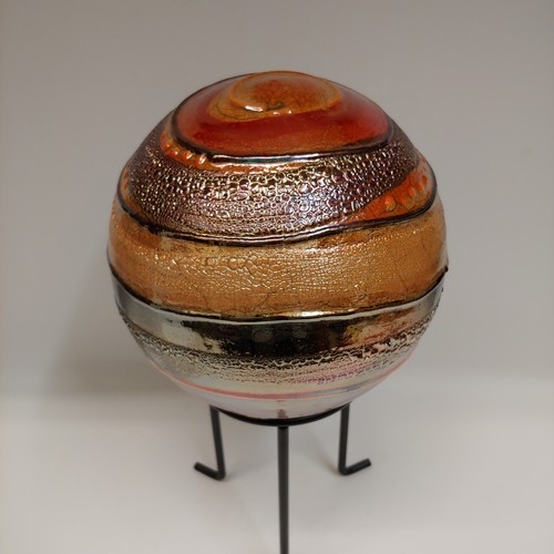 #221187 Raku Globe on Stand 3xFired 12.5x6x6 $48 at Hunter Wolff Gallery